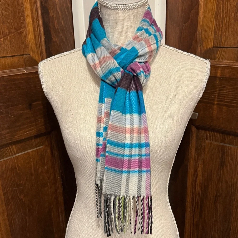 Cashmink Soft Vibrant Plaid Scarf with Fringe Made in Germany
